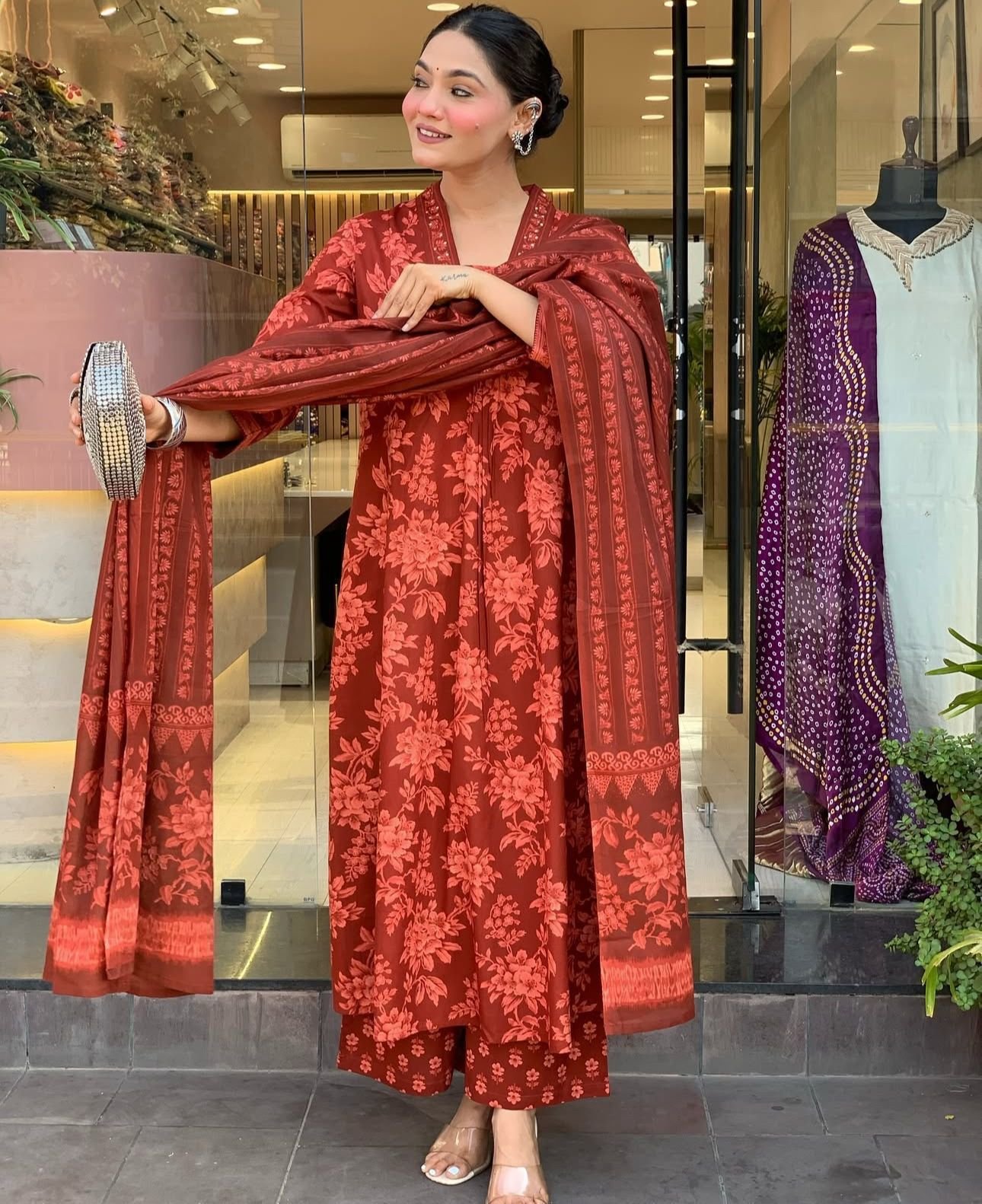 Floral Cotton A-Line Pant Set